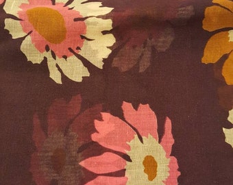 Vintage 1950s era sheer fabric. Purple, pink, brown, white floral. 76" x 45". FREE SHIPPING