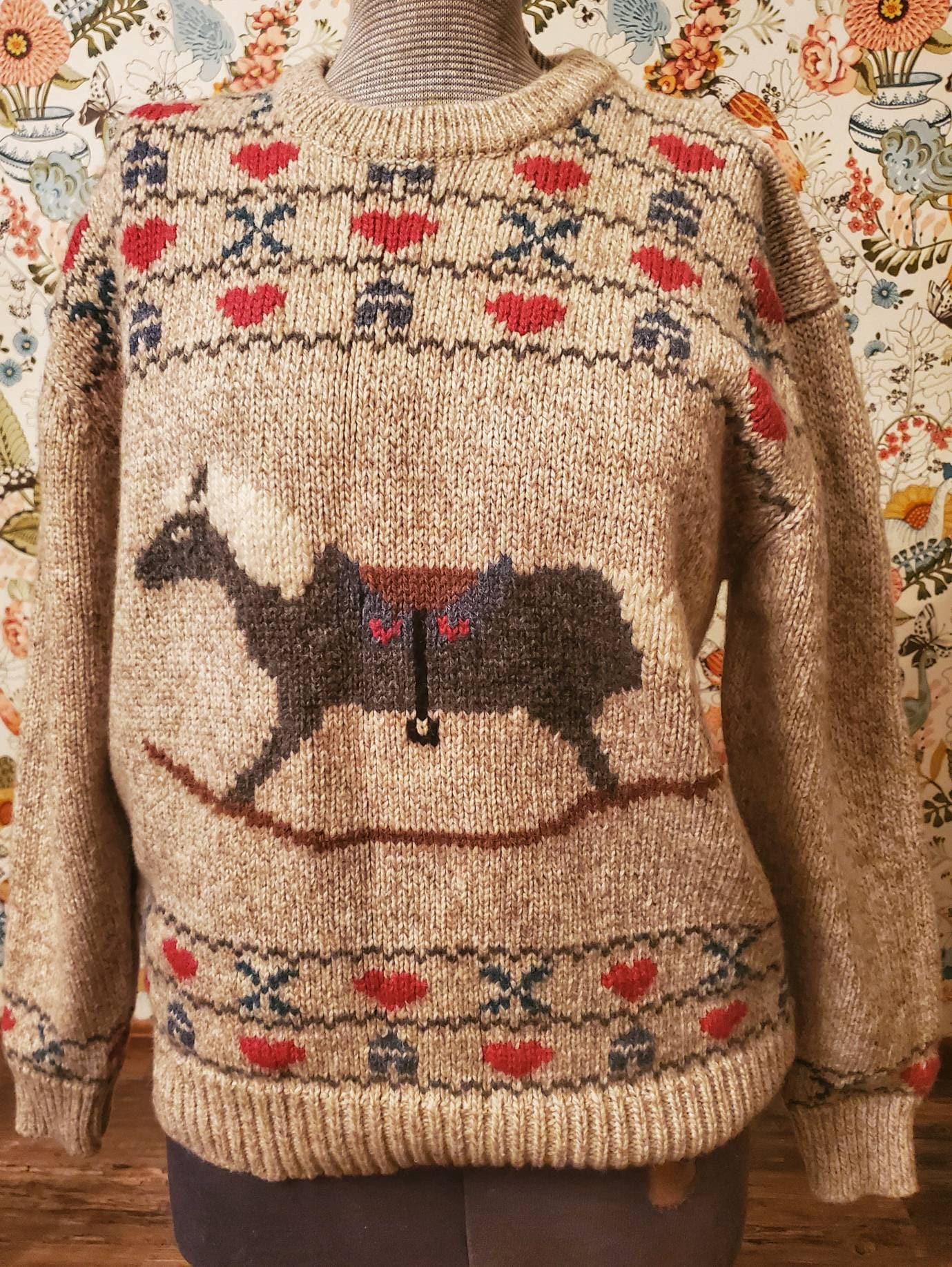Vintage 1980s Era Ladies Rocking Horse Sweater. Eddie Bauer - Etsy