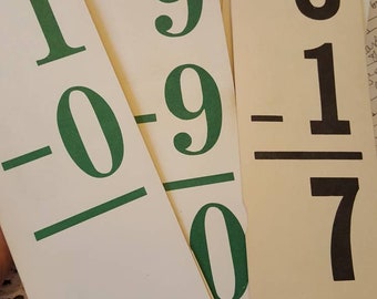 Vintage 1970s era subtraction flashcards. Large 9" cards, double sided. 96 cards. FREE SHIPPING