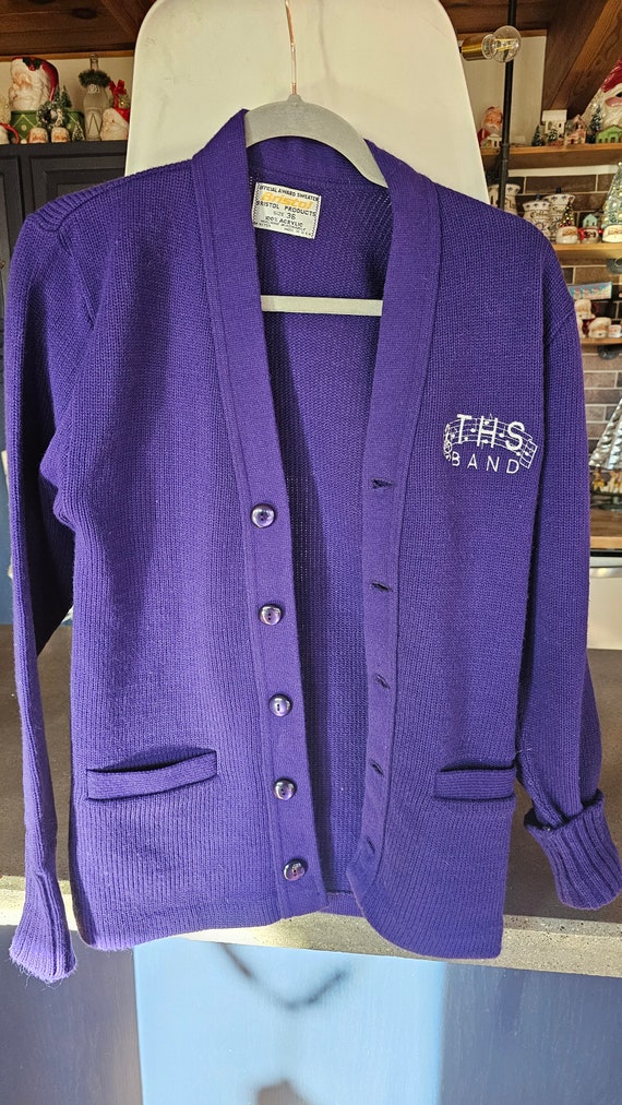 Retro purple band letterman's sweater