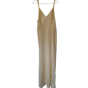 Vintage Beige Full-Length Slip Dress With Lace Trim & Adjustable Straps