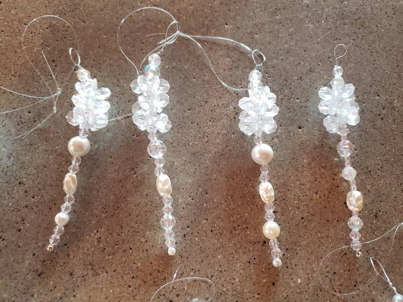 Fun lot of 11 vintage beaded icicle ornaments 4 long most clear FREE SHIPPING