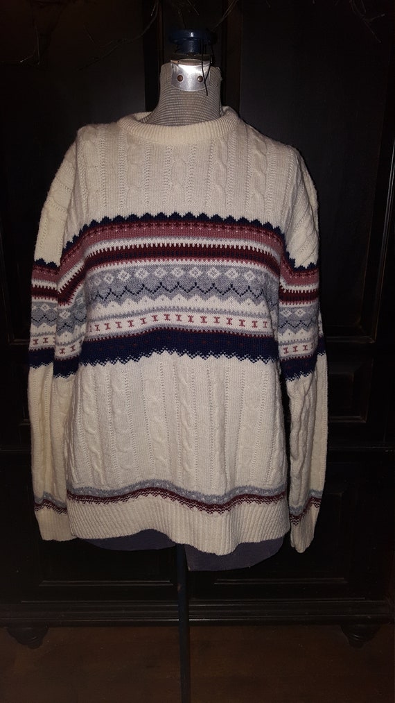 1970s cream Jantzen XL mens cable knit sweater FRE