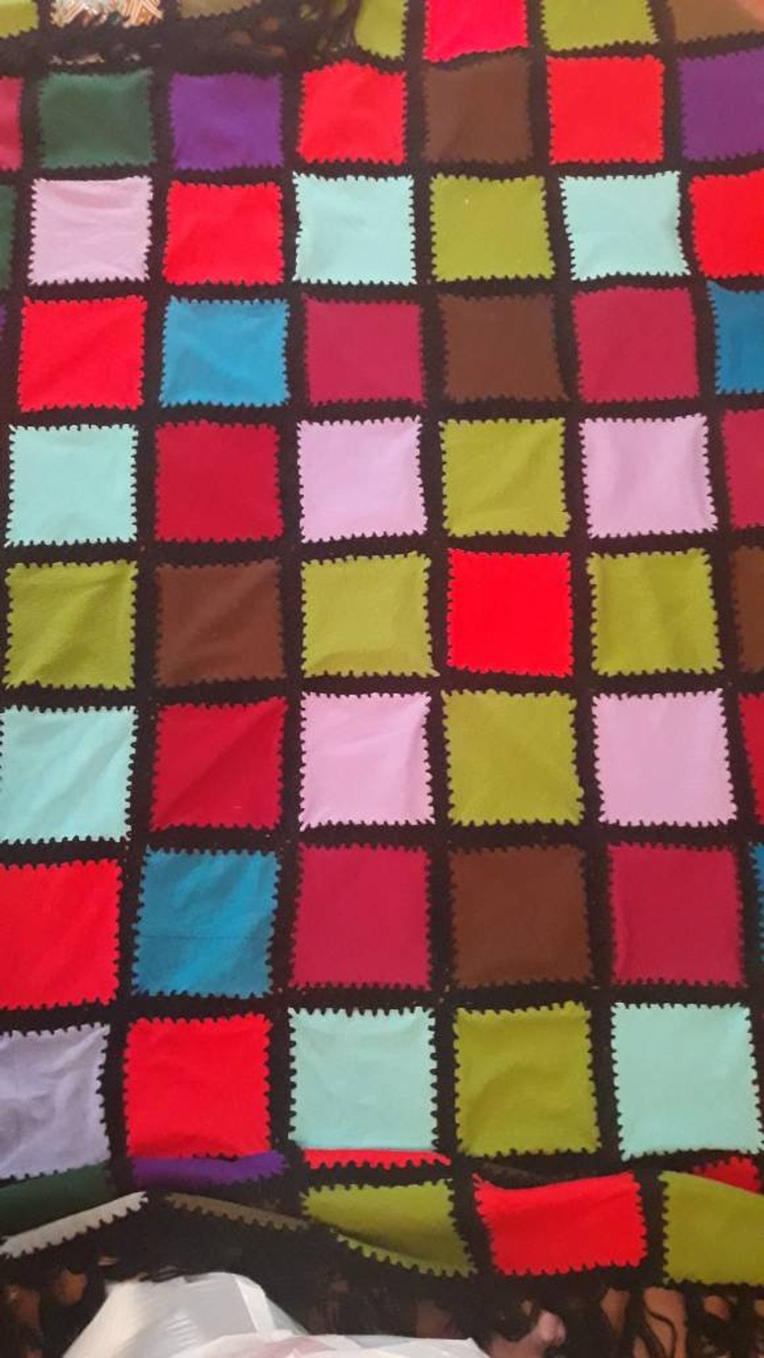 Polyester Squres Handmade Blanket/quilt. Polyester Squares Connected by Crocheted ...