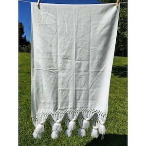 White Cotton Dresser Scarf W/ Tassel Crochet Ends 24&quot; X 72&quot; Vintage-Inspired For Home Decor