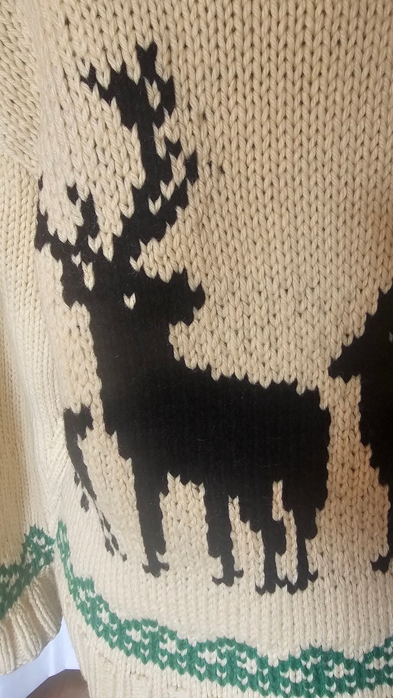 Vintage handmade Cowichan sweater coat. Elk motif… - image 3