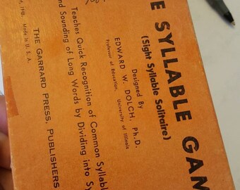 Vintage 1940s era educational game. The Syllable Game. Original box with instructions. Teaching game. FREE SHIPPING