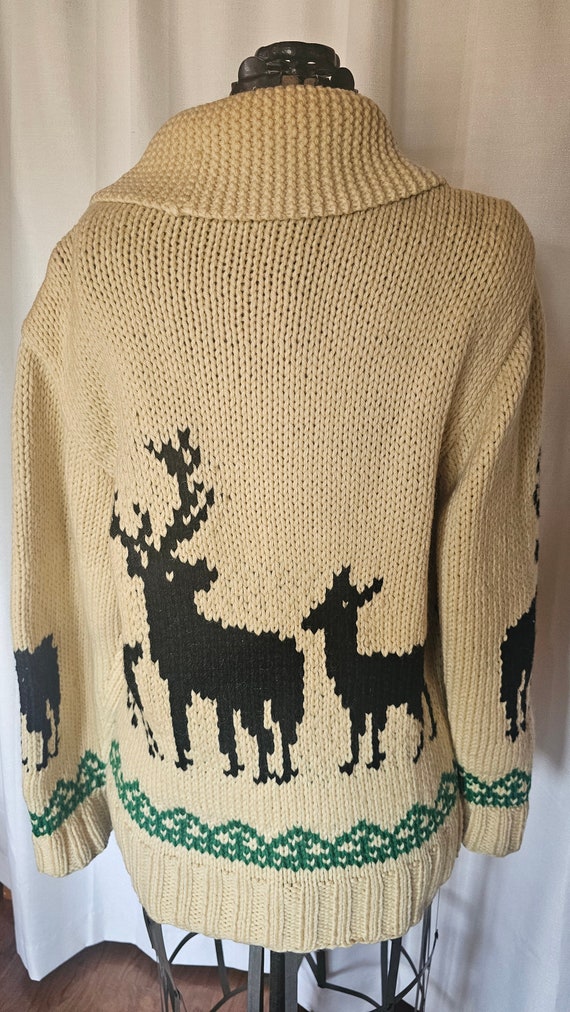 Vintage handmade Cowichan sweater coat. Elk motif… - image 2