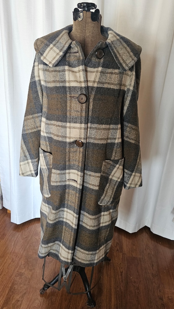 Vintage 1950's era handmade womens green plaid lon