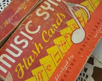 Vintage 1950s era musical symbols flash cards.  Original box. Educational.  Kenworthy Educational tools. Large 8"x4" cards. FREE SHIPPING