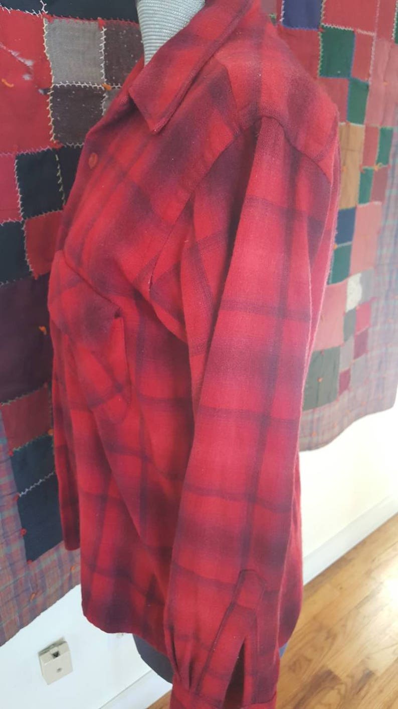 Men/'s Vintage 1950s wool plaid button down red size M neck 15-15.5 hipster style