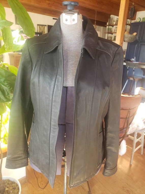 Eddie Bauer Women's Black Leather Coat Size M/medium. FREE SHIPPING. -   Canada