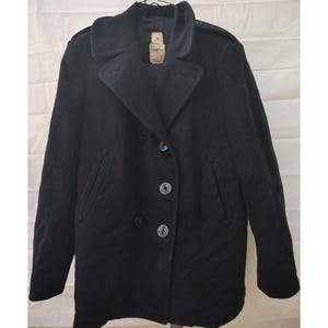 Vintage Navy Peacoat 16R Black Wool Double Breasted Anchor Buttons Timeless Style