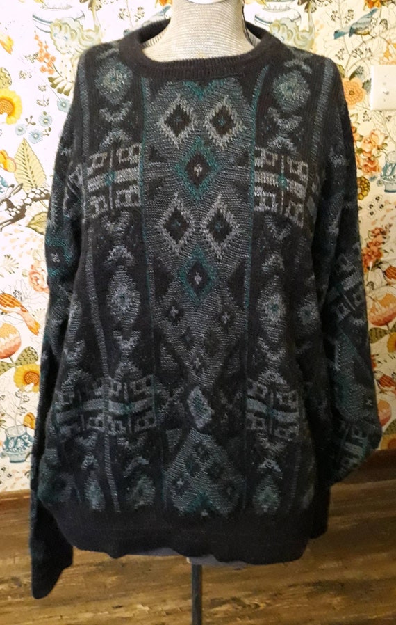 Vintage 1980s era men's acrylic pullover sweater.… - image 1