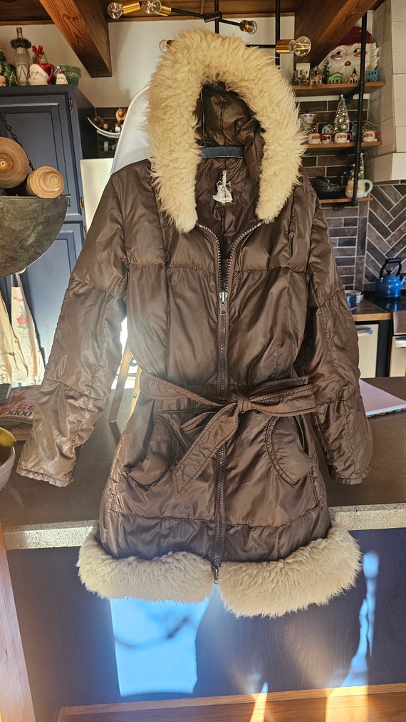 Women's vintage down winter coat with wool shearli