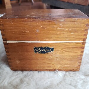 Wood recipe box full of time tested recipes. 5.5 x 3 x 4 recipe box. FREE SHIPPING