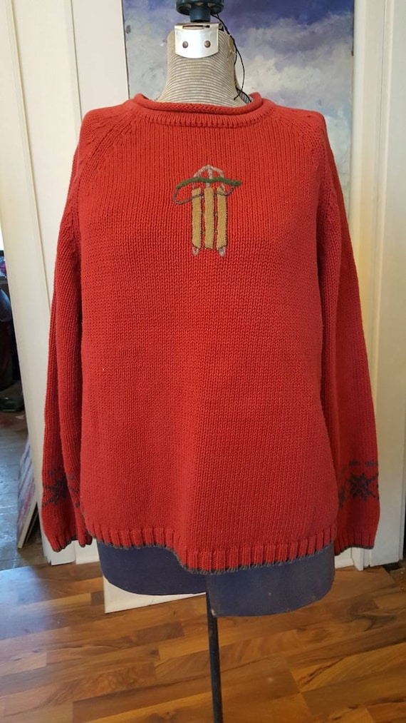 Vintage 1990s era women's pullover sweater. Red wi