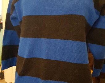 blue and brown striped sweater
