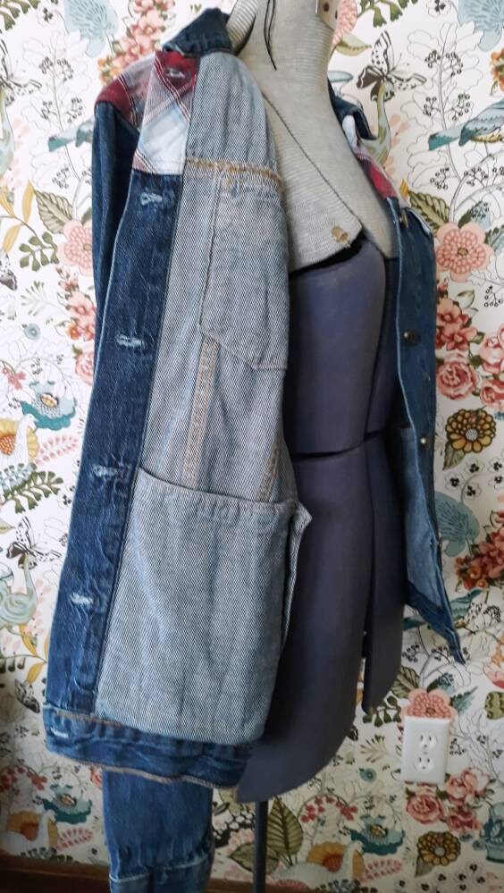 1990s Era Ladies GAP Denim Jean Jacket With Plaid Yoke and - Etsy