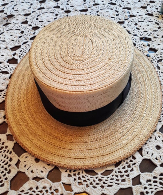 Antique 1920s era Paragon straw boaters hat. Blac… - image 1