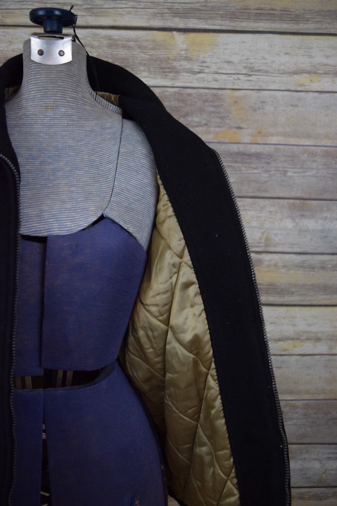 Vintage 1980s Black Wool Men's Zip-up Coat/ California