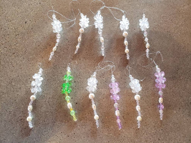 Fun lot of 11 vintage beaded icicle ornaments 4 long most clear FREE SHIPPING