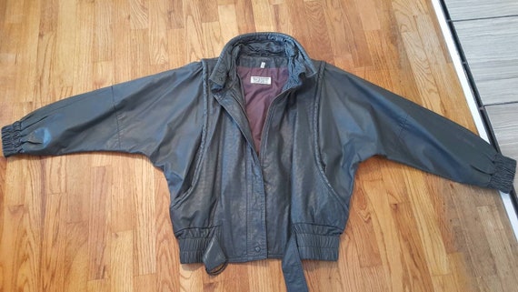 Vintage 1980s era gray leather Uruguay wing sleev… - image 1