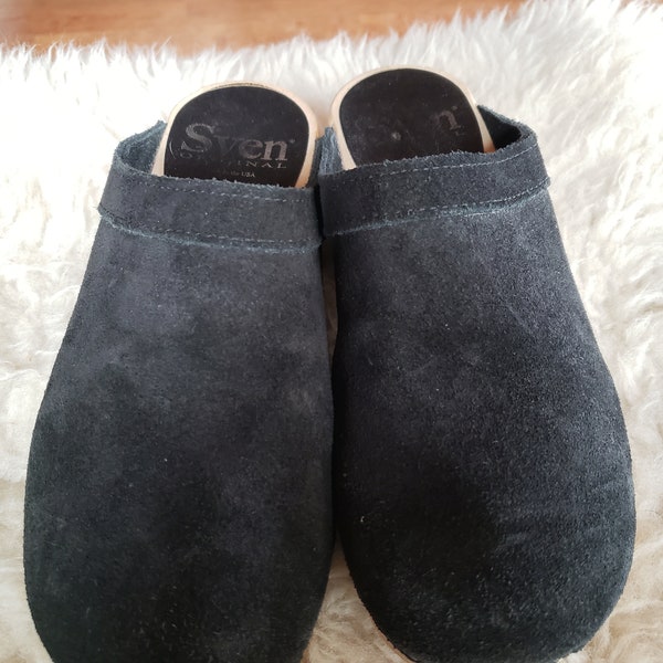 black suede clogs