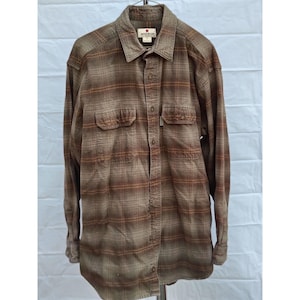 Woolrich Mens Plaid Flannel Button-Up Shirt Brown/Orange Long Sleeve Size L