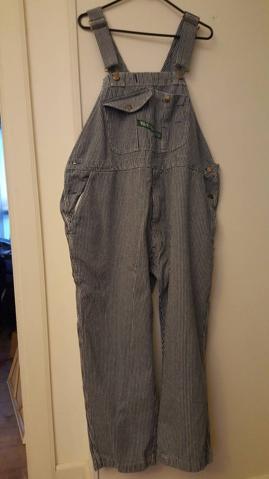 Men's Key engineer bib overalls. Blue/white stripe heavy Etsy