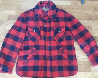 Vintage red buffalo plaid Sears and Roebuck wool blend coat/jacket size m/medium FREE SHIPPING