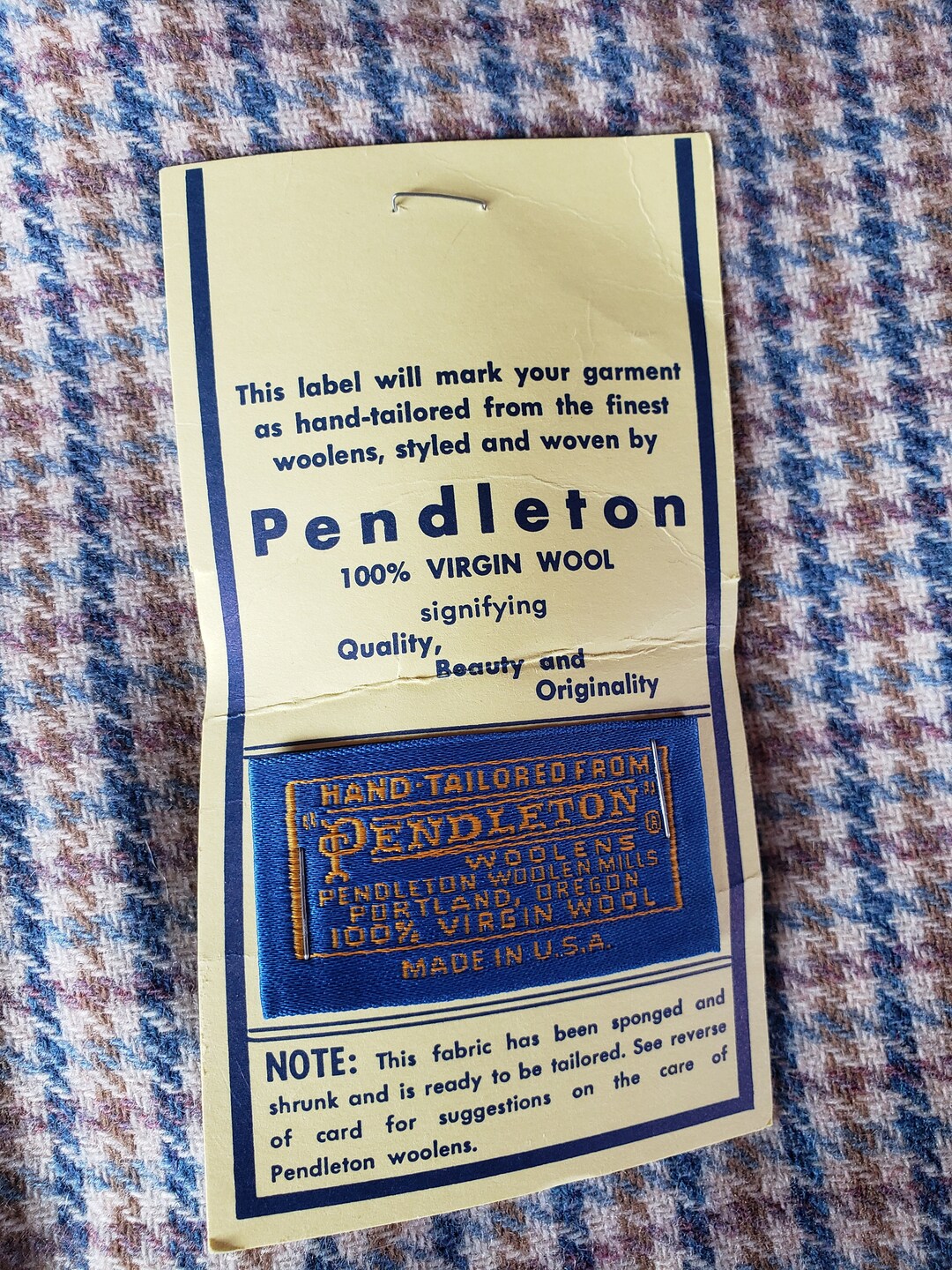Vintage Piece of Pendleton Wool From Factory With Tag Etsy