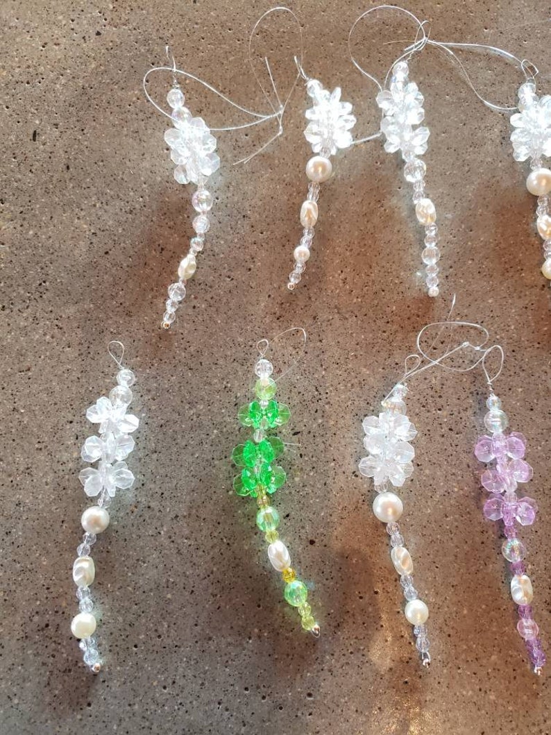 Fun lot of 11 vintage beaded icicle ornaments 4 long most clear FREE SHIPPING