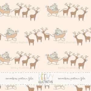 Reindeer Seamless Pattern | DIGITAL DOWNLOAD | Christmas Seamless File, Reindeer Digital Pattern, Santa's Sleigh Seamless, Festive Seamless