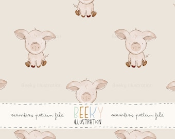 Pig Seamless Pattern | DIGITAL DOWNLOAD | Baby Animal Seamless Pattern, Farm Seamless Pattern, Farm Animal Digital Pattern, Pig Digital