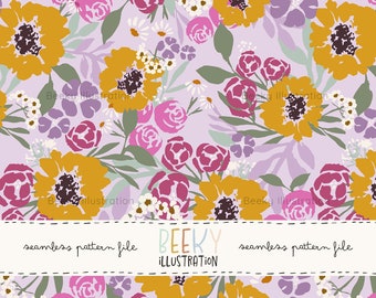 Sunflower Seamless Pattern | DIGITAL DOWNLOAD | Boho Floral Pattern, Spring Floral Seamless Pattern, Bright Floral Seamless Pattern, Groovy