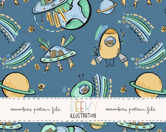 Space Seamless Pattern | DIGITAL FILE | Outer Space Digital Paper, Animal Seamless Pattern, Astronaut Pattern, Planets Seamless Pattern
