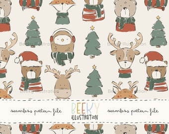 Woodland Christmas Seamless Pattern | DIGITAL DOWNLOAD | Christmas Digital Pattern, Kids Seamless Pattern, Boy Seamless File, Animal Digital