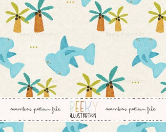 Shark Seamless Pattern | DIGITAL DOWNLOAD | Fishing Seamless Pattern, Kids Seamless Pattern, Nautical Seamless Pattern, Shark Digital Paper