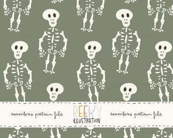 Skeleton Seamless Pattern | DIGITAL DOWNLOAD | Halloween Seamless Pattern, Skull Seamless, Kids Skeleton Seamless Pattern, Skeleton Digital