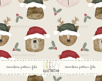 Christmas Animal Seamless Pattern | DIGITAL DOWNLOAD | Christmas Bear Seamless Pattern, Seamless Christmas, Seamless Pattern for Kids, Xmas