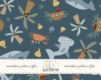 Shark Seamless Pattern | DIGITAL DOWNLOAD | Fishing Seamless Pattern, Kids Seamless Pattern, Ocean Seamless Pattern, Shark Digital Paper
