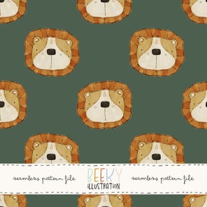 Lion Head Seamless Pattern | DIGITAL DOWNLOAD | Animal Seamless Pattern, Lion Digital Paper, Boy Seamless Pattern, Lion Seamless Pattern