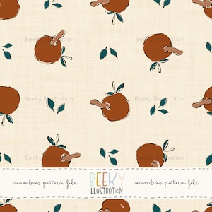 Worm in an Apple Seamless Pattern | DIGITAL DOWNLOAD | Gender Neutral Seamless File, Apple Seamless Pattern, Back to School Seamless, Linen