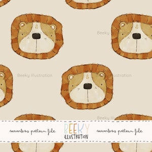 Lion Head Seamless Pattern | DIGITAL DOWNLOAD | Animal Seamless Pattern, Lion Digital Paper, Boy Seamless Pattern, Lion Seamless Pattern