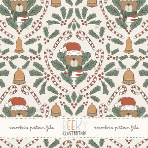 Christmas Bear Seamless Pattern | DIGITAL DOWNLOAD | Boy Christmas Seamless Pattern, Christmas Woodland Seamless Pattern, Woodland Animal
