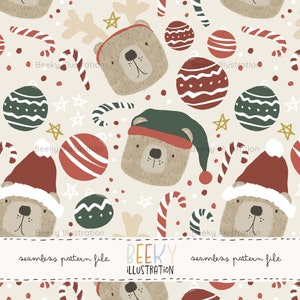 Christmas Seamless Pattern | DIGITAL DOWNLOAD | Boy Christmas Seamless Pattern, Christmas Bear Seamless Pattern, Hand Drawn Seamless Pattern