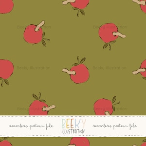 Worm in an Apple Seamless Pattern | DIGITAL DOWNLOAD | Gender Neutral Seamless File, Apple Seamless Pattern, Back to School Seamless, Autumn