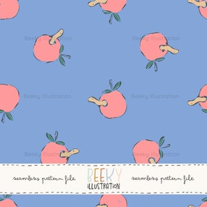 Worm in an Apple Seamless Pattern | DIGITAL DOWNLOAD | Girl Seamless Pattern, Apple Seamless Pattern, Back to School Seamless, Hot Pink