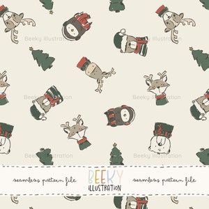 Woodland Christmas Seamless Pattern | DIGITAL DOWNLOAD | Christmas Digital Pattern, Kids Seamless Pattern, Boy Seamless File, Animal Digital